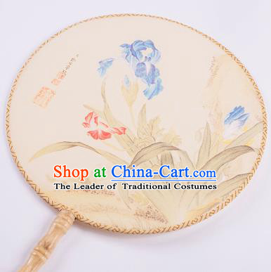 Traditional Chinese Ancient Hanfu Printing Flower Round Fans for Women