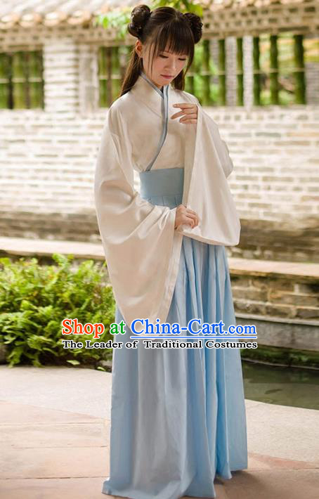 Traditional Chinese Han Dynasty Palace Princess Costume, Elegant Hanfu Clothing Light Blue Middle-Skirt, Chinese Ancient Princess Clothing for Women