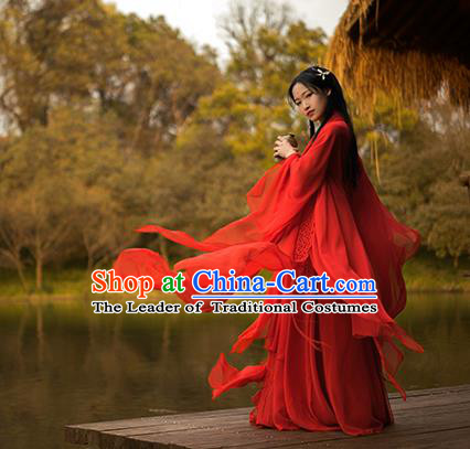 Traditional Chinese Swordswoman Costume, Elegant Hanfu Clothing Ancient Chinese Heroine Red Dress for Women