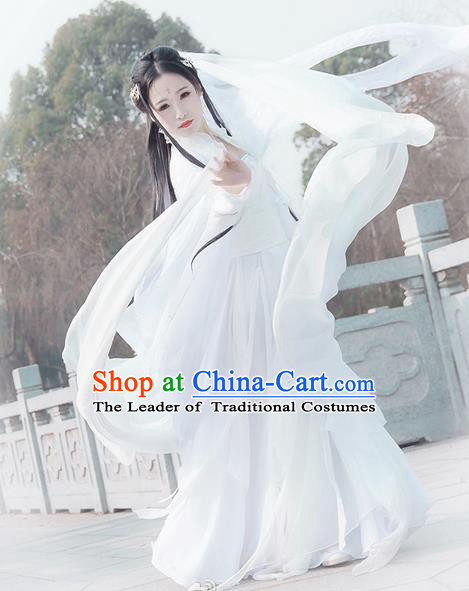 Traditional Chinese Han Dynasty Swordswoman Costume, Elegant Hanfu Cosplay Peri Clothing Ancient Chinese Little Dragon Maiden Dance Dress for Women