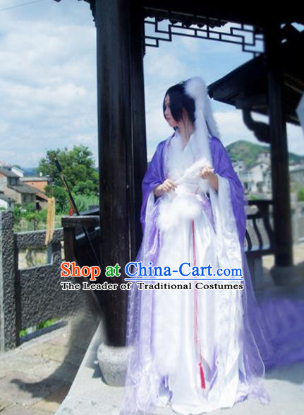 Traditional Chinese Cosplay Imperial Consort Costume, Chinese Ancient Hanfu Han Dynasty Imperial Princess Purple Dance Dress Clothing for Women