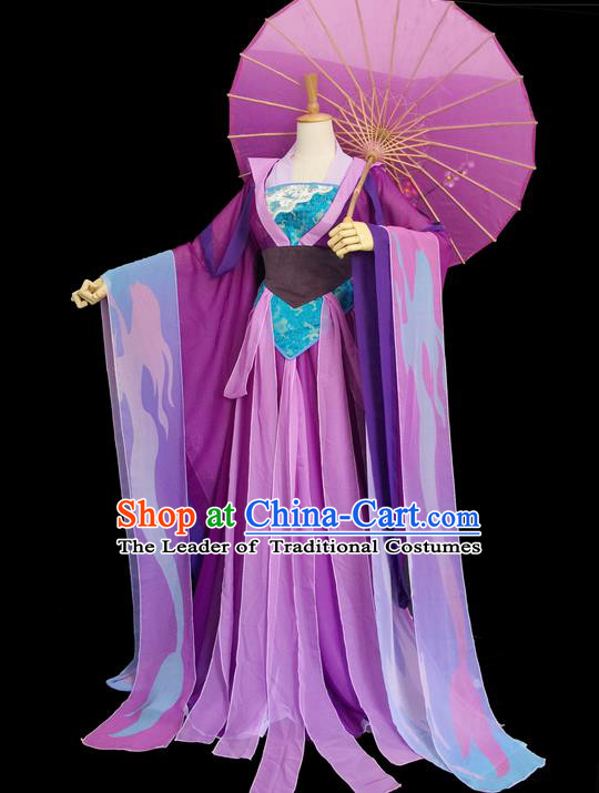 Traditional Chinese Cosplay Imperial Consort Costume, Chinese Ancient Hanfu Tang Dynasty Princess Purple Dress Clothing for Women