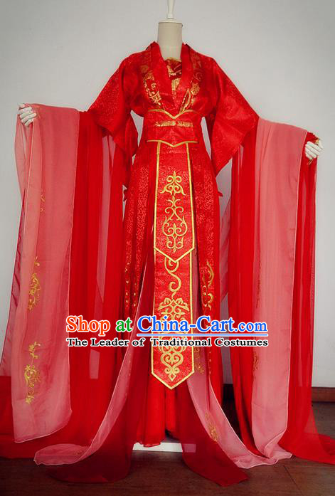 Traditional Chinese Cosplay Imperial Princess Wedding Costume, Chinese Ancient Peri Hanfu Tang Dynasty Bride Red Dress Clothing for Women