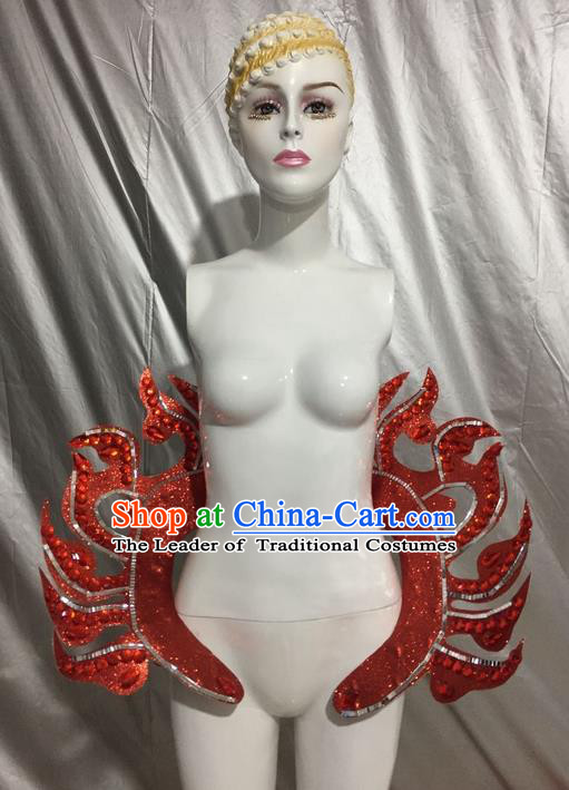 Top Grade Compere Professional Performance Catwalks Red Backplane, Traditional Brazilian Rio Carnival Samba Dance Props