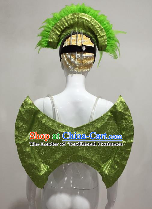 Top Grade Compere Professional Performance Catwalks Props, Traditional Brazilian Rio Carnival Samba Opening Dance Green Backboard for Women