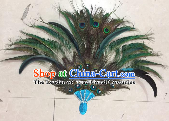 Top Grade Stage Show Catwalks Crafts Dance Fan, Brazilian Rio Carnival Samba Opening Dance Modern Fancywork Peacock Feather Fans