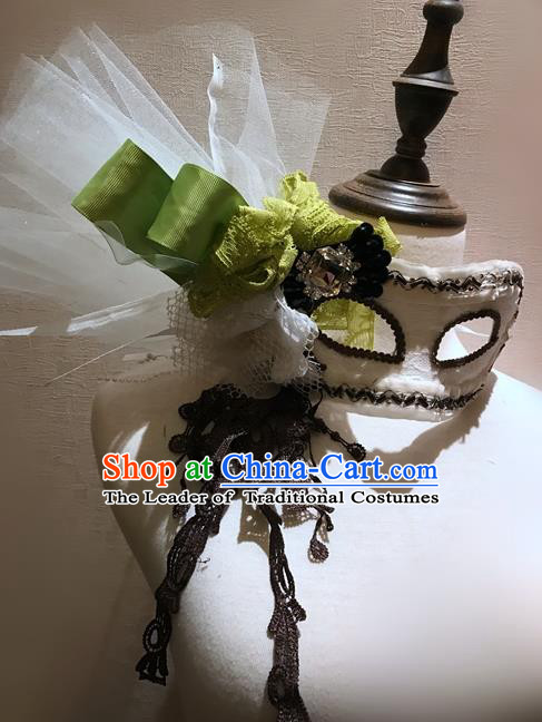 Top Grade Chinese Theatrical Headdress Traditional Ornamental Princess Flowers White Mask, Brazilian Carnival Halloween Occasions Handmade Miami Mask for Women