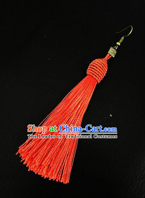 Top Grade Chinese Theatrical Headdress Ornamental Masquerade Earrings, Brazilian Carnival Halloween Occasions Handmade Miami Debutante Red Tassel Eardrop for Women