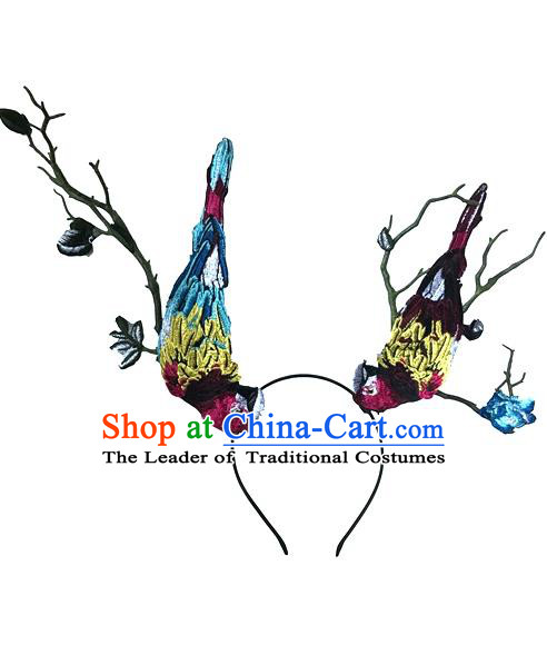 Top Grade Asian Headpiece Headdress Ornamental Birds Hair Accessories, Brazilian Carnival Halloween Occasions Handmade Miami Hair Clasp for Women