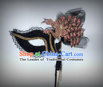 Top Grade Deluxe Baroque Headdress Accessories Peacock Black Mask, Halloween Brazilian Carnival Occasions Model Show Handmade Mask for Women