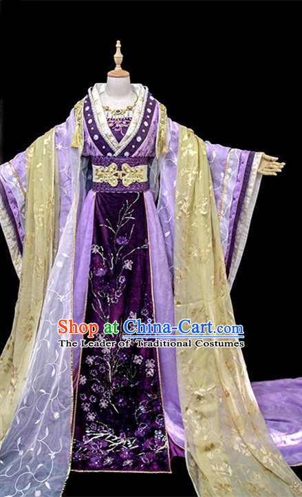 Traditional Ancient Chinese Imperial Concubine Fairy Embroidered Costume, Chinese Tang Dynasty Princess Consort Purple Dress Hanfu Clothing for Women