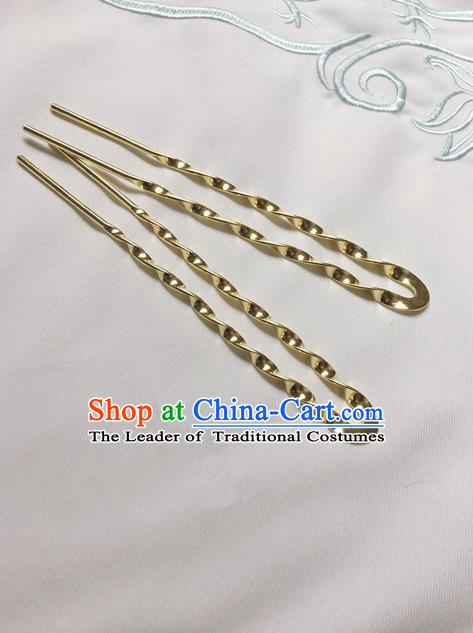 Asian Chinese Traditional Headdress Brass Hairpins, China Ancient Handmade Bride Hanfu Step Shake Hair Stick Headwear for Women