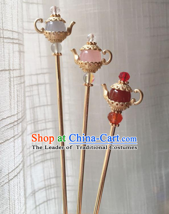 Asian Chinese Traditional Headdress Kettle Hair Accessories Hairpins, China Ancient Handmade Bride Hanfu Step Shake Headwear for Women