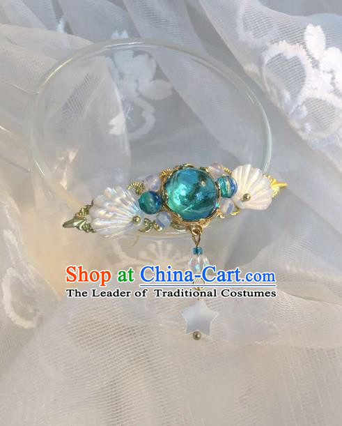 Asian Chinese Traditional Headdress Shell Hair Accessories Xiuhe Suit Hairpins, China Ancient Handmade Bride Hanfu Green Crystal Step Shake Headwear for Women