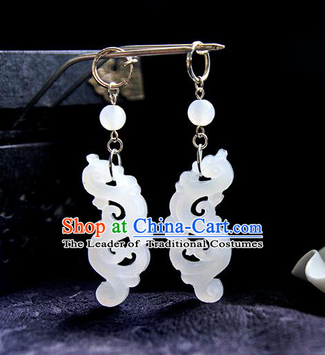 Top Grade Handmade Traditional China Jewelry Accessories Jade Earrings, Ancient Chinese Hanfu Tassel Eardrop for Women