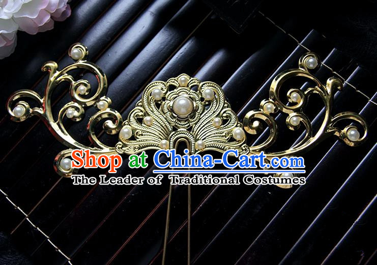 Top Grade Handmade Traditional China Hair Accessories Pteris Hair Stick, Ancient Chinese Hanfu Pearl Hairpins for Women