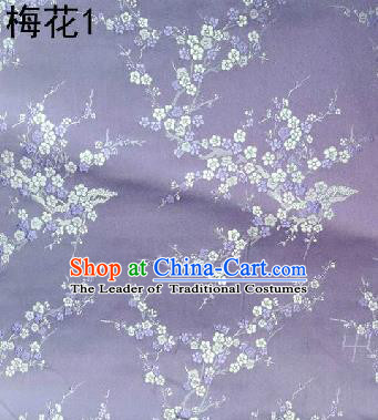 Asian Chinese Traditional Embroidery Plum Blossom Lilac Silk Fabric, Top Grade Brocade Embroidered Tang Suit Hanfu Dress Fabric Cheongsam Material