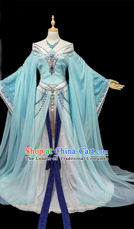 Traditional Ancient Chinese Imperial Concubine Embroidered Blue Costume, Chinese Tang Dynasty Princess Dress Hanfu Clothing for Women