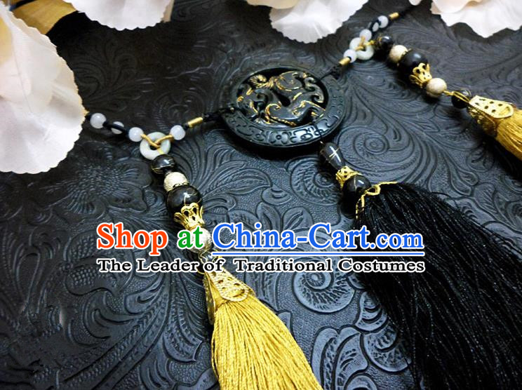 Top Grade Handmade Traditional China Handmade Jewelry Accessories Black Jade Pendant, Ancient Chinese Palace Tassel Waist Decorations for Men