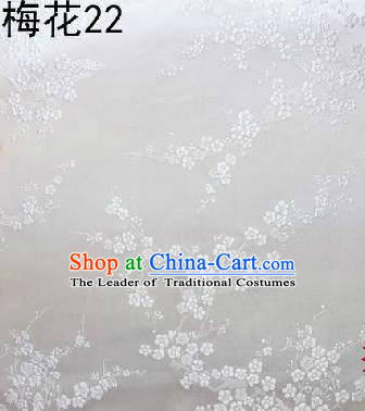 Asian Chinese Traditional Embroidery White Plum Blossom White Silk Fabric, Top Grade Brocade Embroidered Tang Suit Hanfu Dress Fabric Cheongsam Cloth Material
