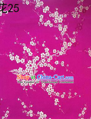 Asian Chinese Traditional Embroidery White Plum Blossom Rosy Silk Fabric, Top Grade Brocade Embroidered Tang Suit Hanfu Dress Fabric Cheongsam Cloth Material