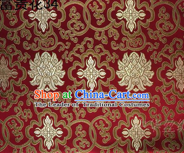 Asian Chinese Traditional Golden Riches and Honour Flowers Red Embroidered Silk Fabric, Top Grade Arhat Bed Brocade Satin Tang Suit Hanfu Dress Fabric Cheongsam Cloth Material