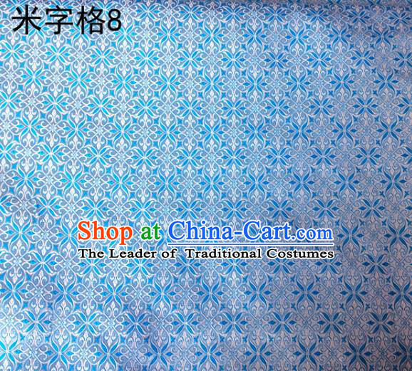 Asian Chinese Traditional Embroidery Intersected Figure Light Blue Satin Silk Fabric, Top Grade Brocade Tang Suit Hanfu Dress Fabric Cheongsam Mattress Cloth Material