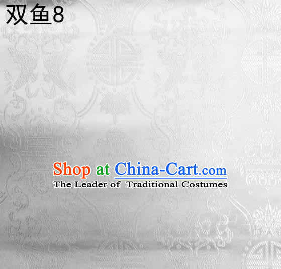 Asian Chinese Traditional Embroidery Longevity White Satin Silk Fabric, Top Grade Brocade Tang Suit Hanfu Princess Dress Fabric Cheongsam Mattress Cloth Material