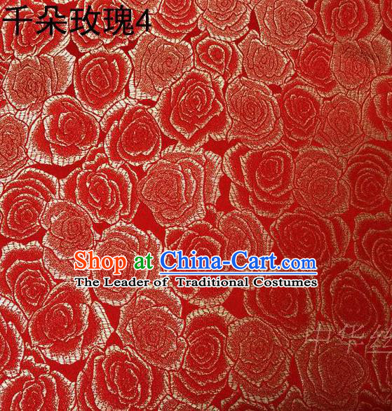 Asian Chinese Traditional Jacquard Weave Rose Flowers Red Satin Mulberry Silk Fabric, Top Grade Brocade Tang Suit Hanfu Princess Dress Fabric Cheongsam Cloth Material