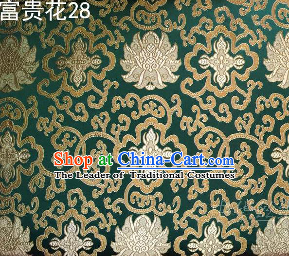 Asian Chinese Traditional Golden Riches and Honour Flowers Embroidered Green Silk Fabric, Top Grade Arhat Bed Brocade Satin Tang Suit Hanfu Dress Fabric Cheongsam Cloth Material