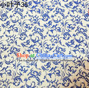 Asian Chinese Traditional Embroidered Blue and White Porcelain Wheat Flowers Silk Fabric, Top Grade Arhat Bed Brocade Tang Suit Hanfu Dress Fabric Cheongsam Cloth Material