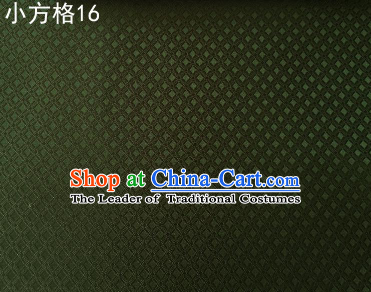 Asian Chinese Traditional Embroidery Small Check Olive Green Silk Fabric, Top Grade Arhat Bed Brocade Tang Suit Hanfu Tibetan Dress Fabric Cheongsam Cloth Material