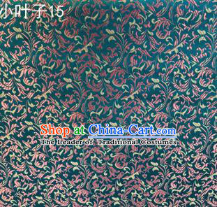 Asian Chinese Traditional Embroidery Leaves Green Satin Silk Fabric, Top Grade Arhat Bed Brocade Tang Suit Hanfu Dress Fabric Cheongsam Cloth Material