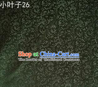 Asian Chinese Traditional Embroidery Leaves Atrovirens Satin Silk Fabric, Top Grade Arhat Bed Brocade Tang Suit Hanfu Dress Fabric Cheongsam Cloth Material