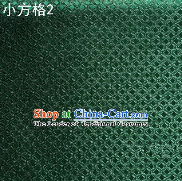 Asian Chinese Traditional Embroidery Small Check Deep Green Silk Fabric, Top Grade Arhat Bed Brocade Tang Suit Hanfu Tibetan Dress Fabric Cheongsam Cloth Material