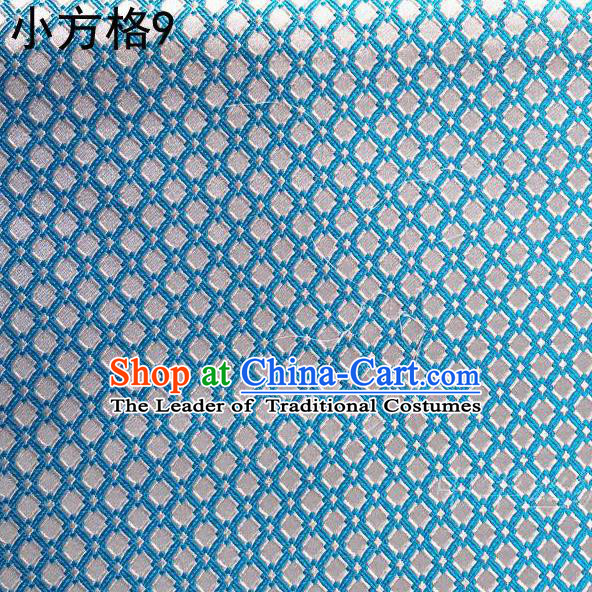 Asian Chinese Traditional Embroidery Small Check Light Blue Silk Fabric, Top Grade Arhat Bed Brocade Tang Suit Hanfu Tibetan Dress Fabric Cheongsam Cloth Material