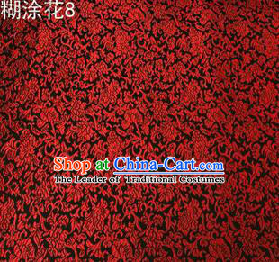 Asian Chinese Traditional Embroidering Flower Wine Red Xiuhe Suit Satin Thangka Silk Fabric, Top Grade Brocade Tang Suit Hanfu Dress Fabric Cheongsam Cloth Material