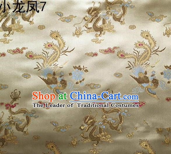 Asian Chinese Traditional Embroidery Dragon and Phoenix Bringing Prosperity Golden Satin Silk Fabric, Top Grade Tibetan Brocade Tang Suit Hanfu Fabric Cheongsam Cloth Material