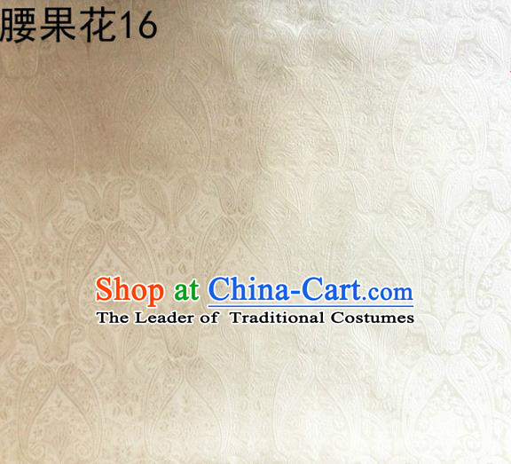 Asian Chinese Traditional Embroidery Paisley White Satin Wedding Silk Fabric, Top Grade Tibetan Brocade Tang Suit Hanfu Dress Fabric Cheongsam Cloth Material