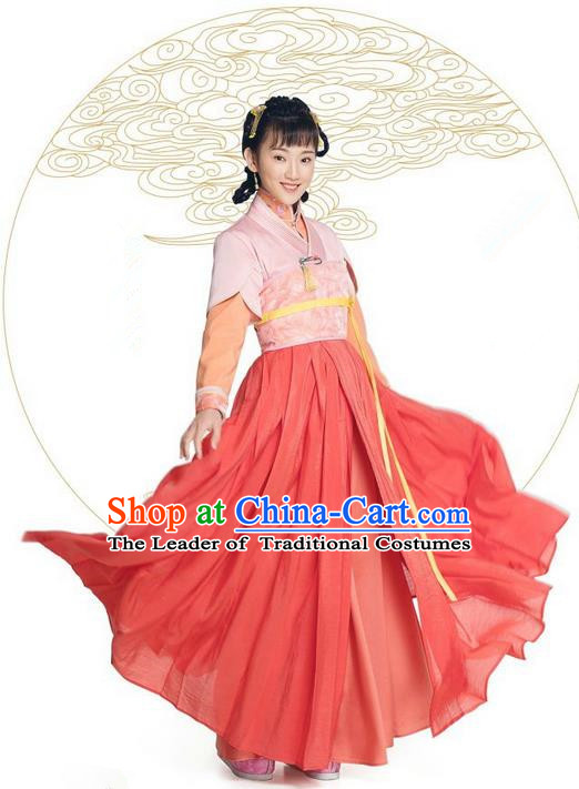 Asian Chinese Northern and Southern Dynasty Female Costume and Headpiece Complete Set, China Ancient Elegant Hanfu Clothing Nobility Lady Embroidered Dress