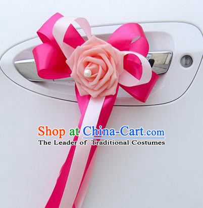 Top Grade Wedding Accessories Decoration, China Style Wedding Limousine Bowknot Pink Flowers Bride Rosy Ribbon Garlands