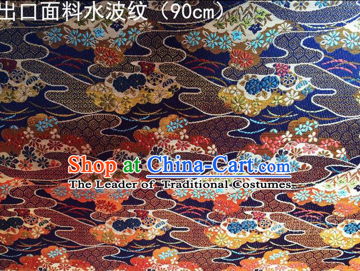 Asian Chinese Traditional Handmade Embroidery Ripple Satin Silk Fabric, Top Grade Nanjing Brocade Tang Suit Hanfu Blue Fabric Cheongsam Cloth Material