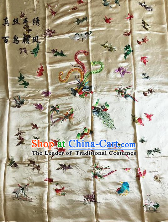 Asian Chinese Traditional Handmade Suzhou Embroidery Song of the Phoenix Satin Silk Fabric, Top Grade Quilt Cover Brocade Fabric Cloth Material