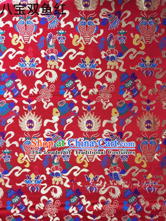 Asian Chinese Traditional Handmade Embroidery Chinese Knot Satin Silk Fabric, Top Grade Nanjing Brocade Tang Suit Hanfu Fabric Cheongsam Red Cloth Material