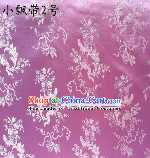 Traditional Asian Chinese Handmade Embroidery Flowers Ribbons Satin Purple Silk Fabric, Top Grade Nanjing Brocade Tang Suit Hanfu Clothing Fabric Cheongsam Cloth Material