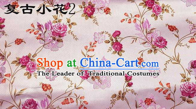 Traditional Asian Chinese Handmade Embroidery Little Rose Flowers Satin Pink Silk Fabric, Top Grade Nanjing Brocade Tang Suit Hanfu Clothing Fabric Cheongsam Cloth Material