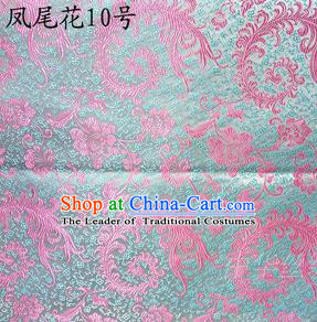 Traditional Asian Chinese Handmade Embroidery Pink Ombre Peony Flowers Satin Blue Silk Fabric, Top Grade Nanjing Brocade Tang Suit Hanfu Clothing Fabric Cheongsam Cloth Material