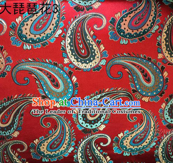 Traditional Asian Chinese Handmade Embroidery Pipa Take Satin Red Silk Fabric, Top Grade Nanjing Brocade Ancient Costume Tang Suit Hanfu Clothing Fabric Cheongsam Cloth Material