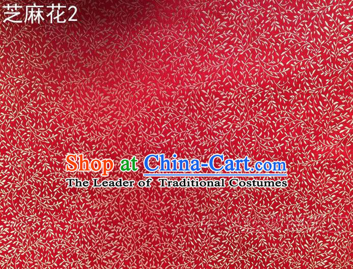 Traditional Asian Chinese Handmade Embroidery Sesame Flowers Satin Red Silk Fabric, Top Grade Nanjing Brocade Ancient Costume Tang Suit Hanfu Clothing Fabric Cheongsam Cloth Material