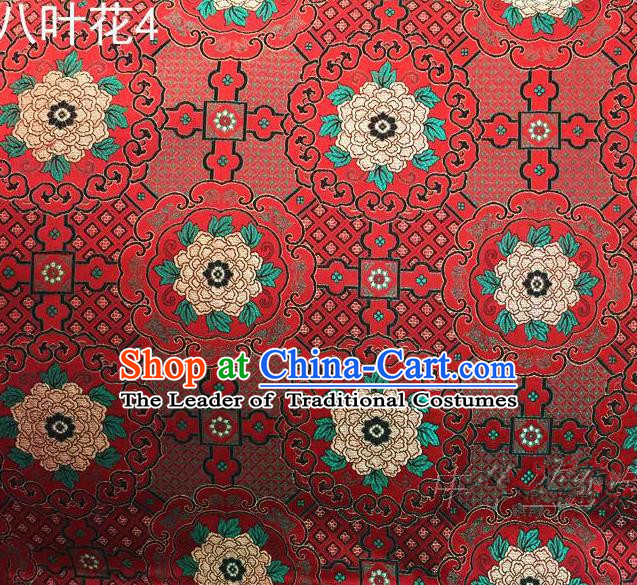 Traditional Asian Chinese Handmade Embroidery Flowers Mongolian Robe Satin Red Silk Fabric, Top Grade Nanjing Brocade Ancient Costume Tang Suit Hanfu Clothing Fabric Cheongsam Cloth Material